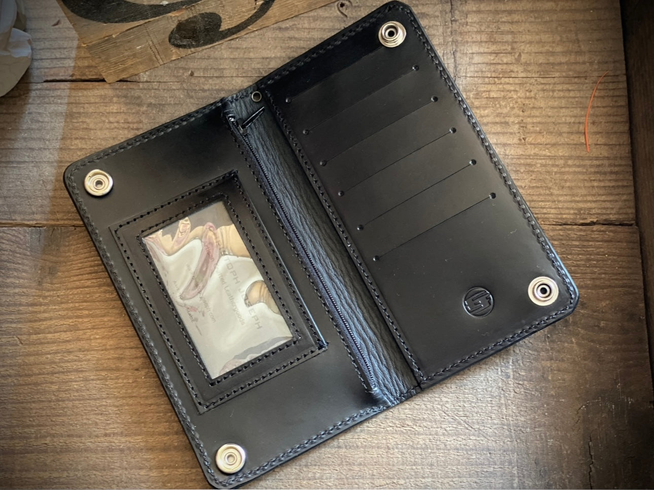 Punisher Skull Biker Wallet - Tooled Flag Silhouette on Top Grade Leather - Handmade is the USA