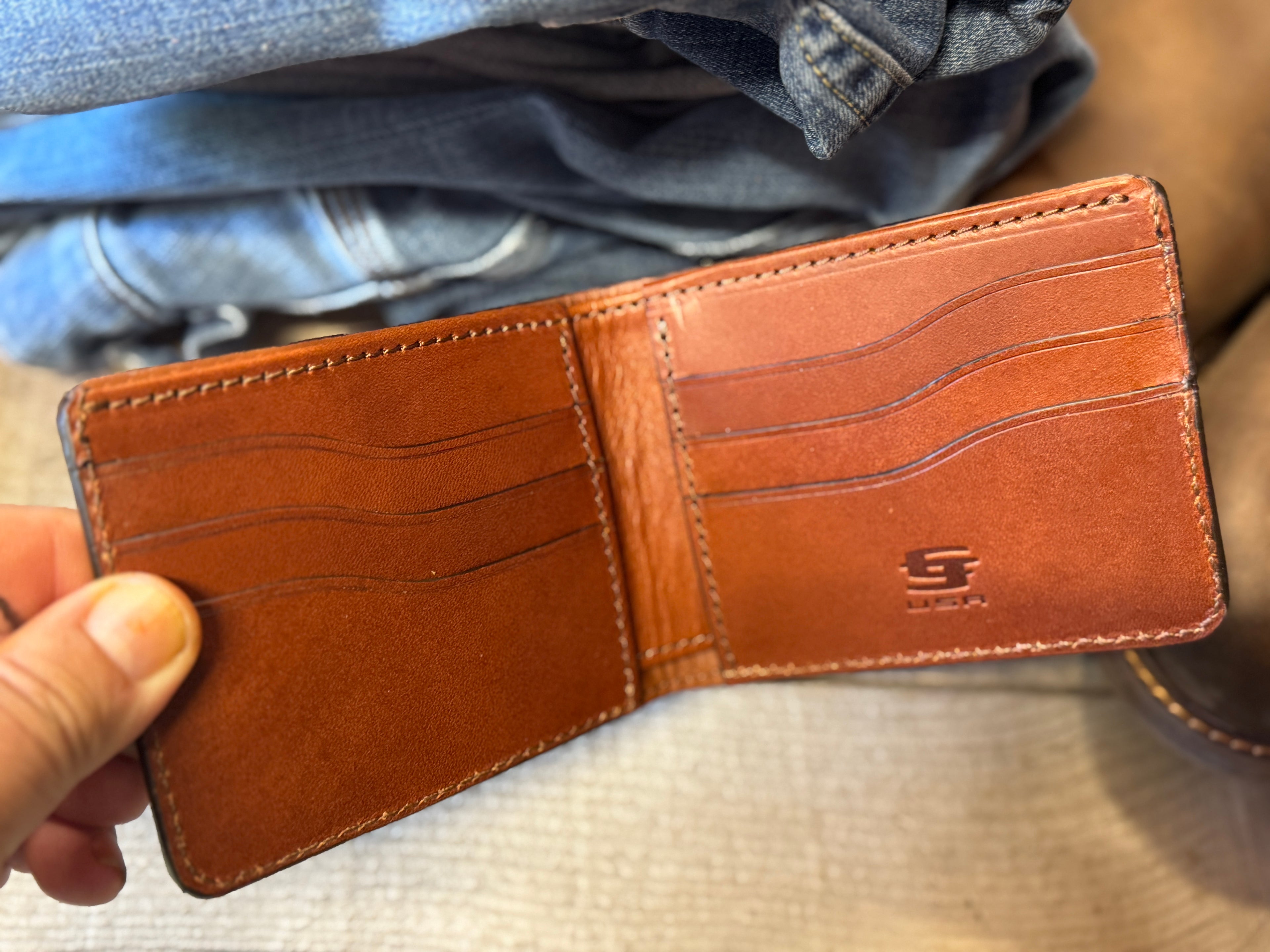 California Pride Bifold / Patriotic Hand tooled Premium Leather Wallet - Handmade in USA