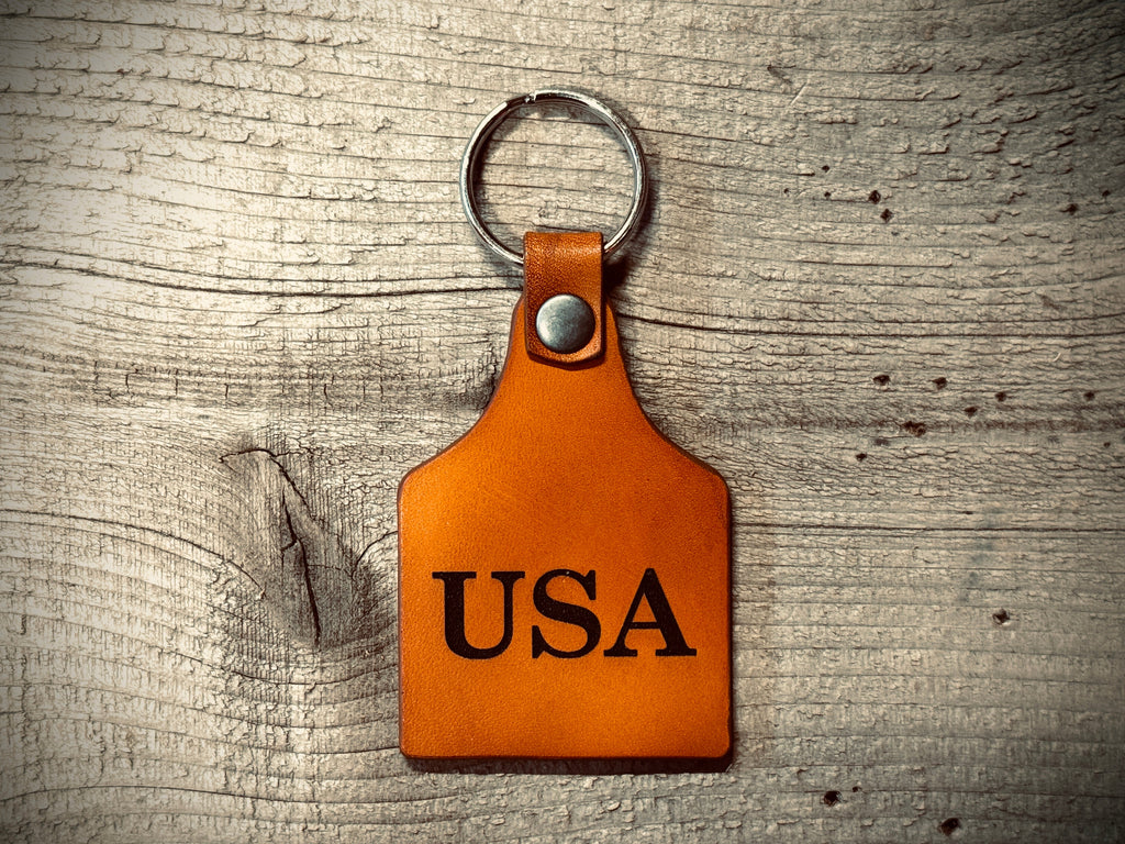 USA Laser Engraved Leather Keychain