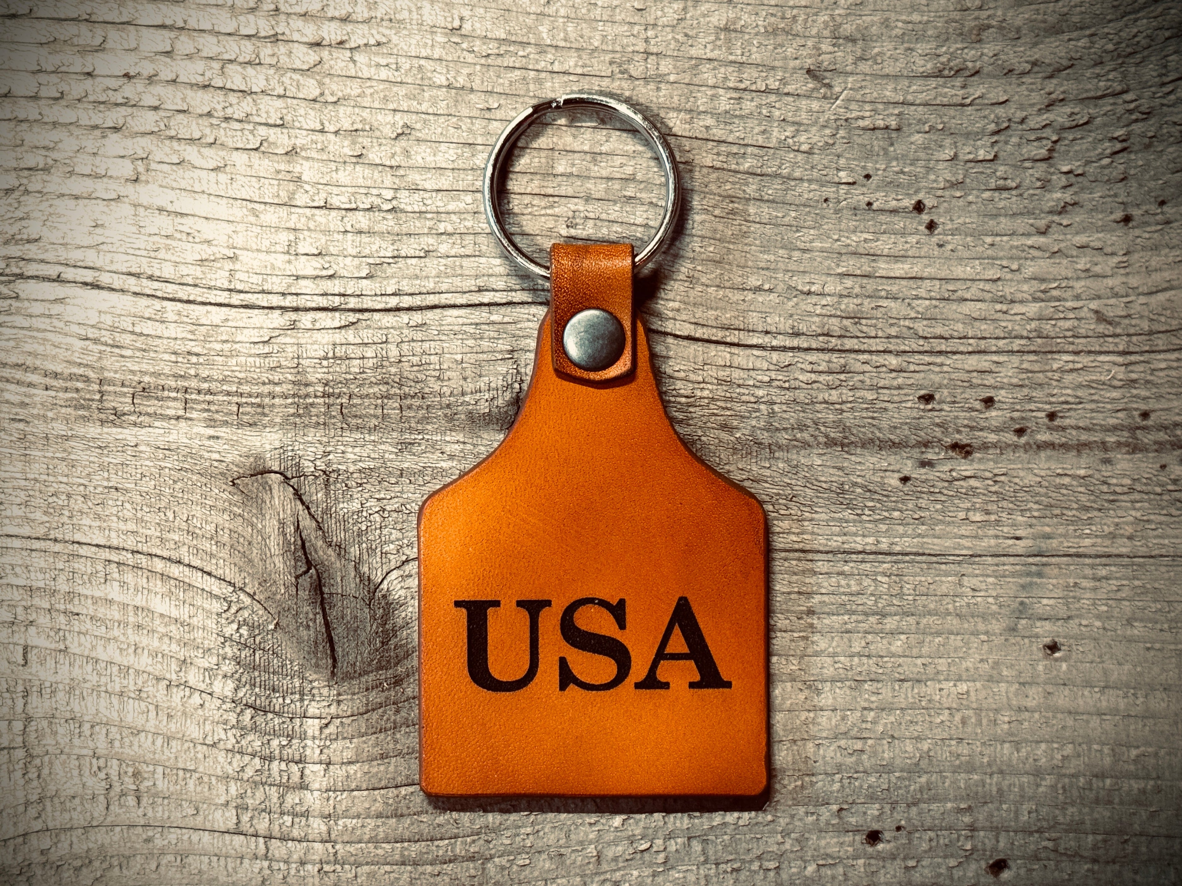 USA Laser Engraved Leather Keychain