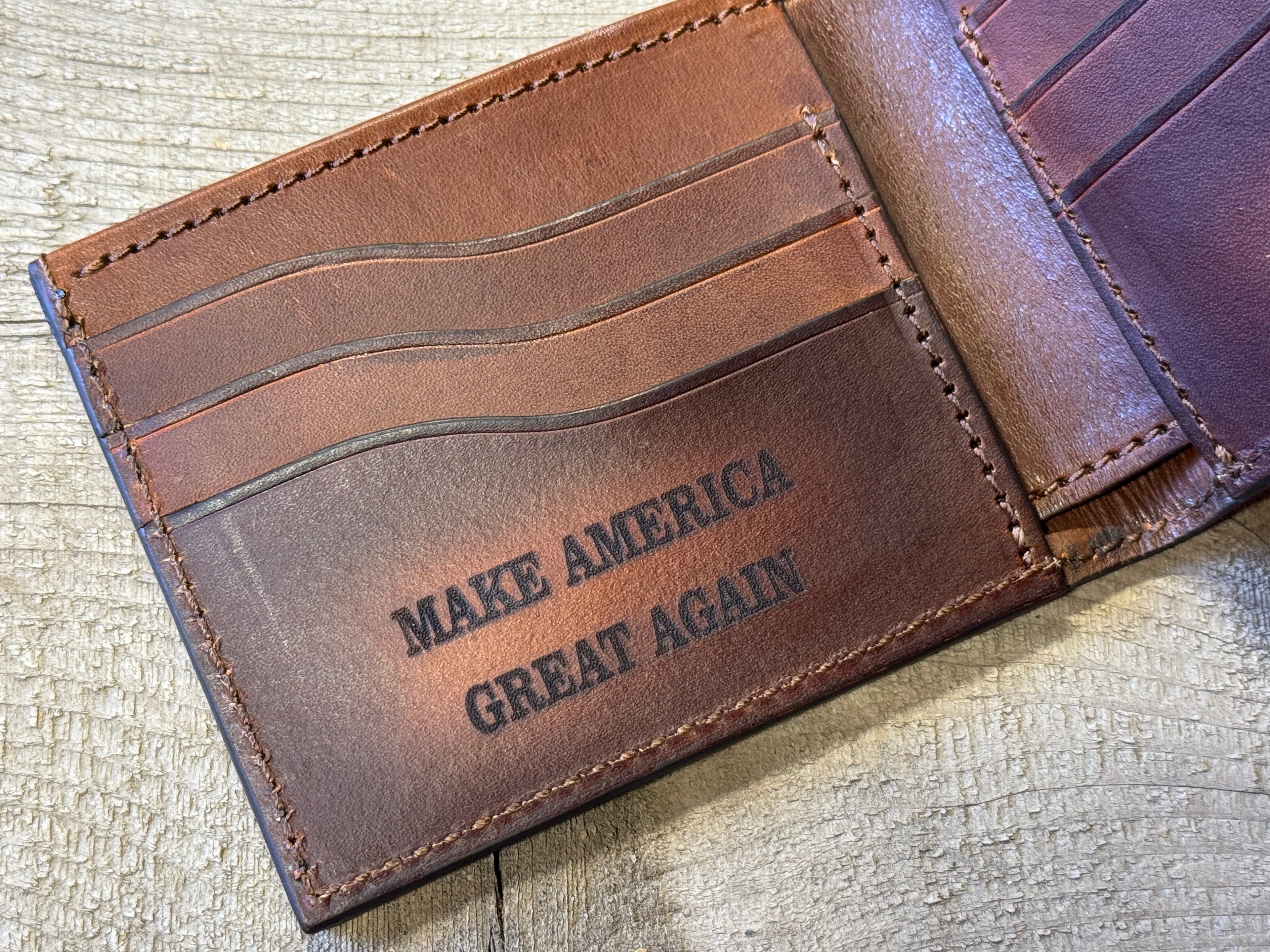 Trump 2024 Bifold Wallet / Betsy Ross Flag Theme - Laser Engraved Handmade Wallet