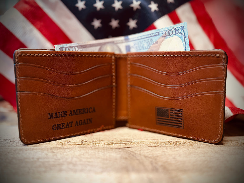 USA 45-47 Laser Engraved Handmade Premium Leather Bifold Wallet
