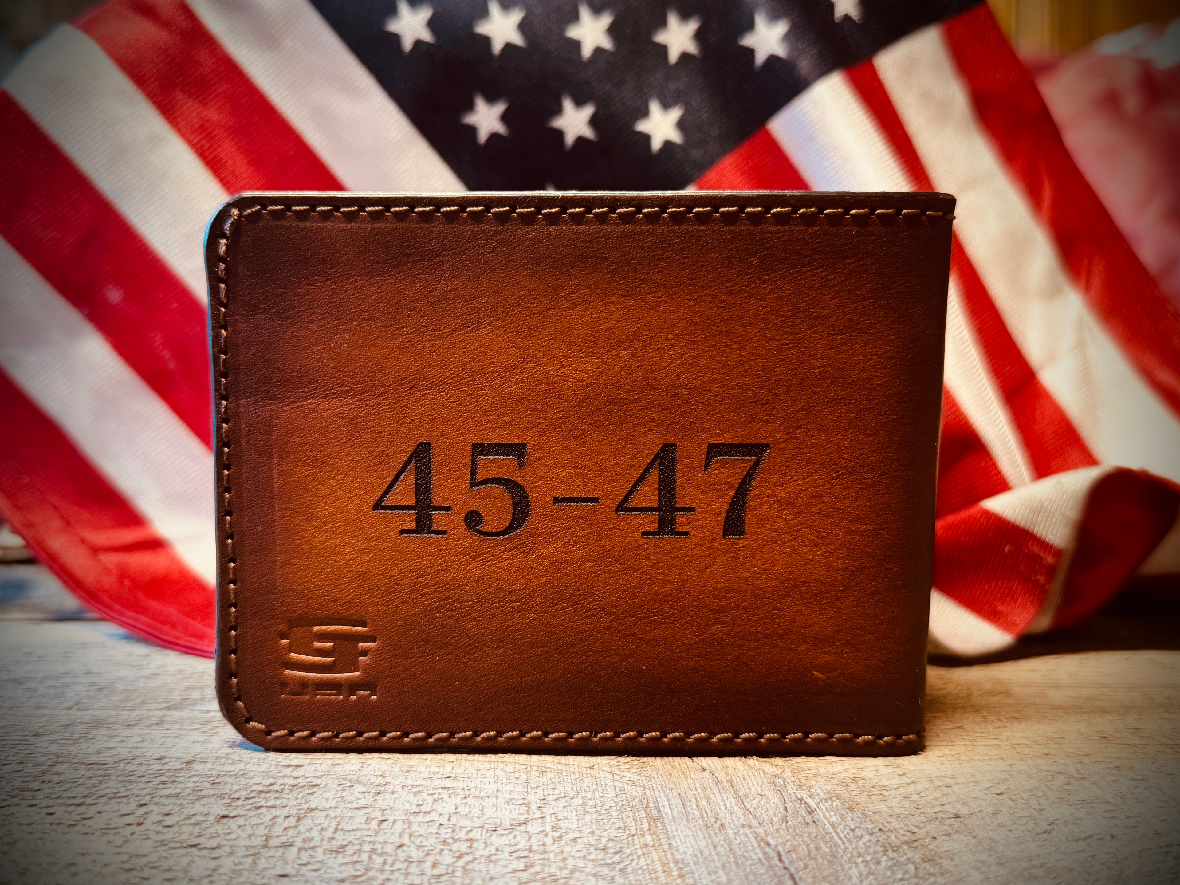 USA 45-47 Laser Engraved Handmade Premium Leather Bifold Wallet