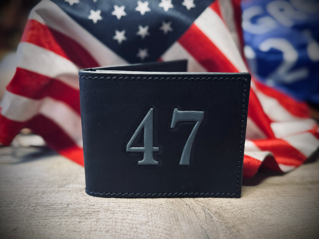 47 Dark MAGA Bifold - Hand tooled and engraved premium leather wallet - Made in USA