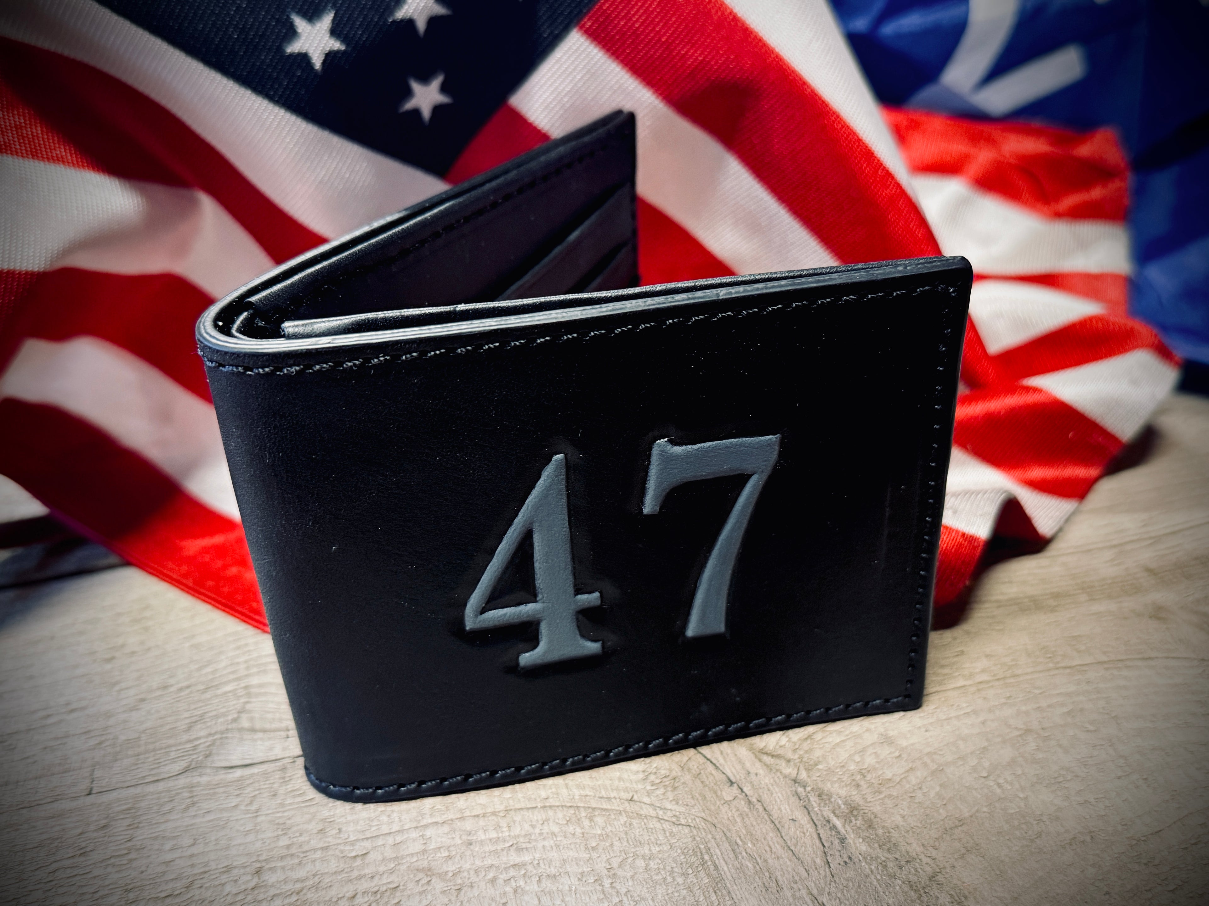 47 Dark MAGA Bifold - Hand tooled and engraved premium leather wallet - Made in USA