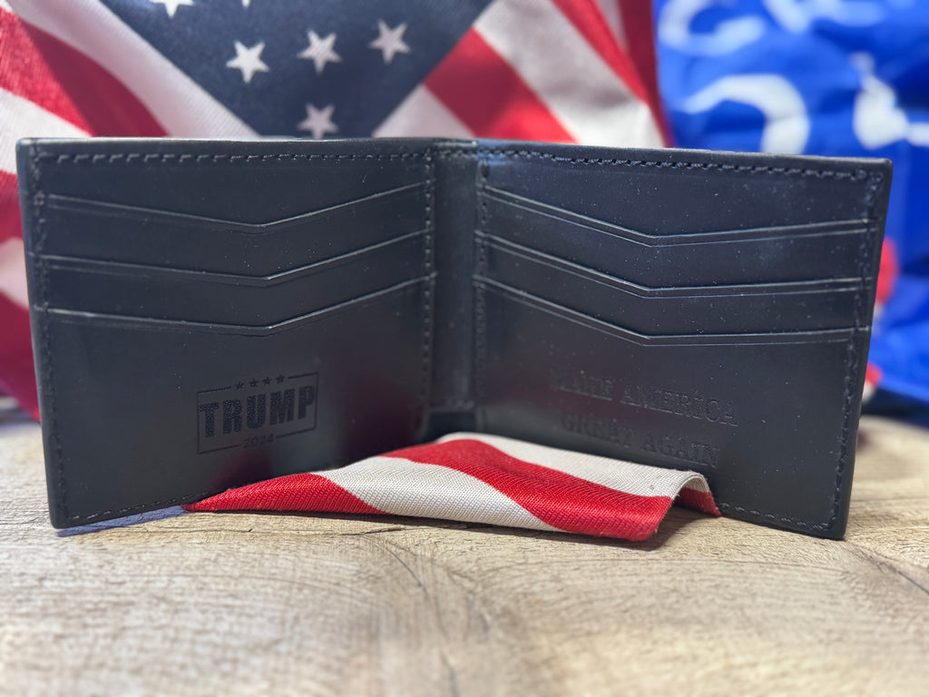 47 Dark MAGA Bifold - Hand tooled and engraved premium leather wallet - Made in USA