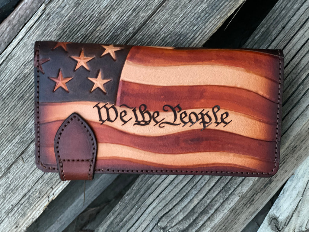 Patriot Biker Delux - Don't Tread on Me / We the People Hand Tooled Long Wallet / Made In USA