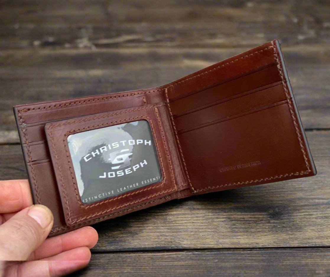 Jesus is King / Radiant Cross / Engraved and Hand Tooled Bifold Wallet