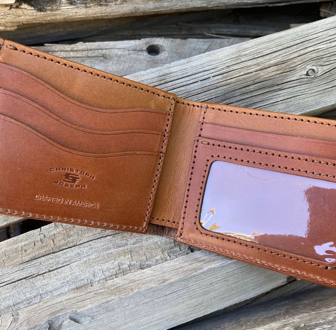 Texas Oil Rig Welder Custom Tooled Bifold Wallet Design - Made in USA