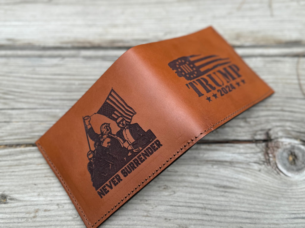 Never Surrender - Trump Butler PA Silhouette Premium Engraved Bifold Wallet