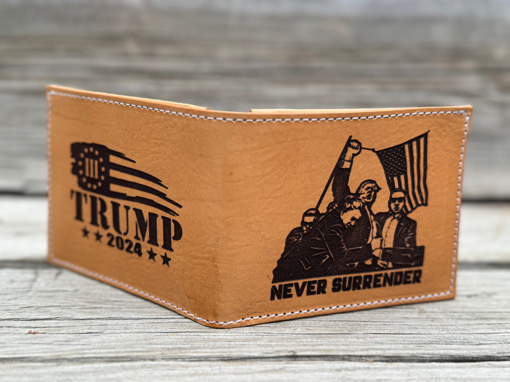 Never Surrender - Trump Butler PA Engraved Silhouette - Handmade Premium Bifold Wallet