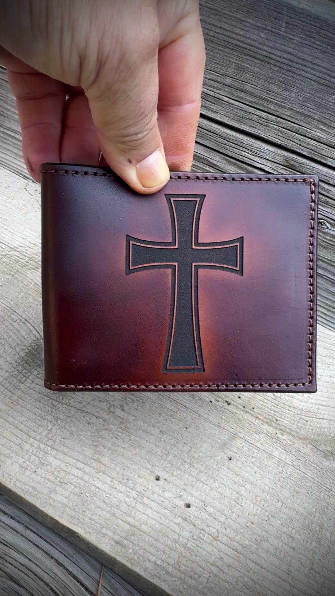 Christian Themed Bifold Leather Wallet with Cross And Arch Angel Michael Engraved Design