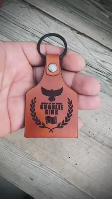 Charlie Kirk Commemorative Laser Engraved Memorial Leather Key Chain